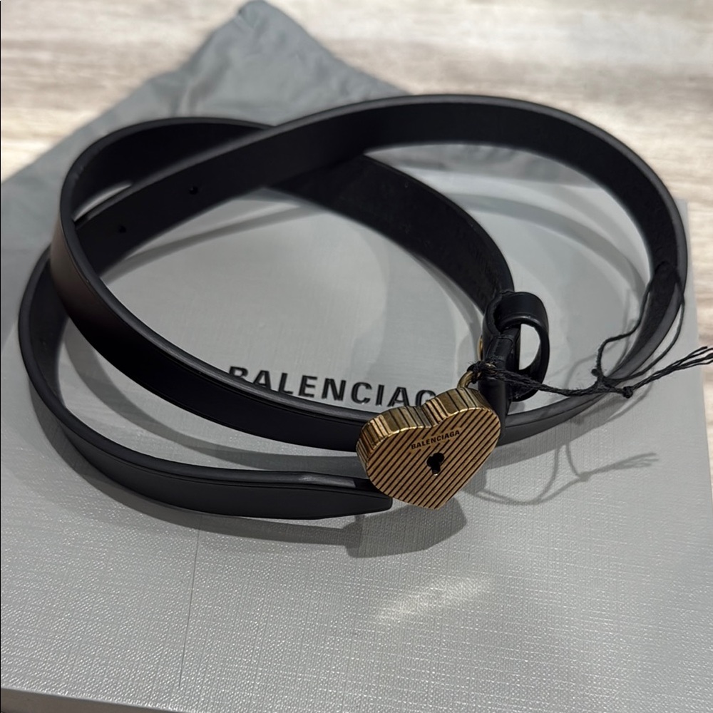 Balenciaga Black Belt with Gold Heart Lock